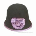 Ladies wool felt hat, contrast color satin flower